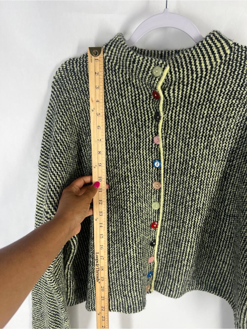 Olive Striped Cardigan with Colorful Buttons - Picture 12 of 13